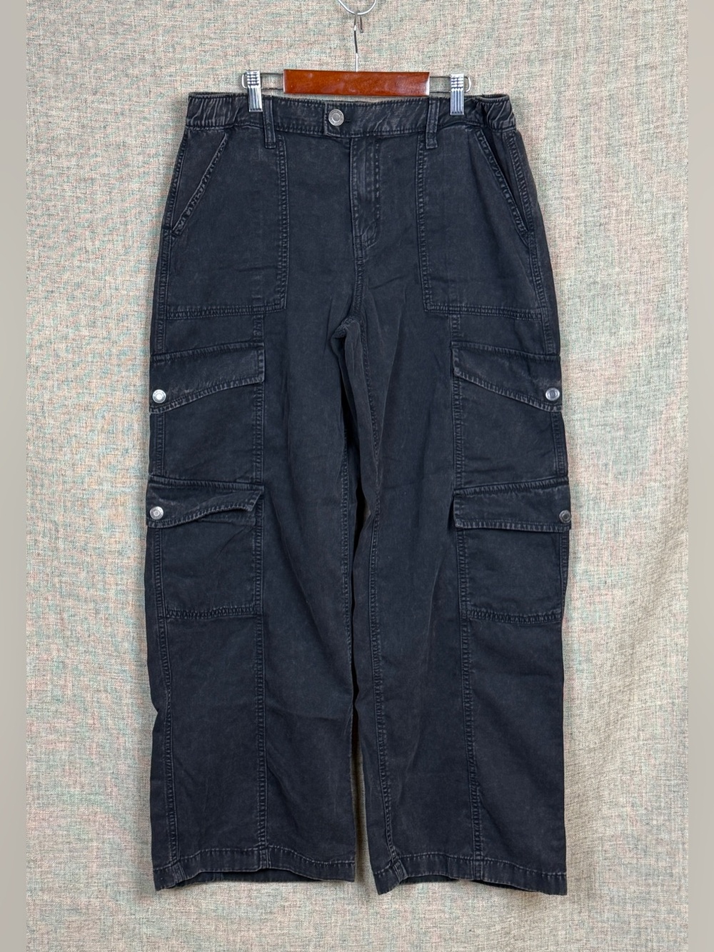 SO Women’s Washed Black Multi-Pocket Cargo Wide Leg Pants